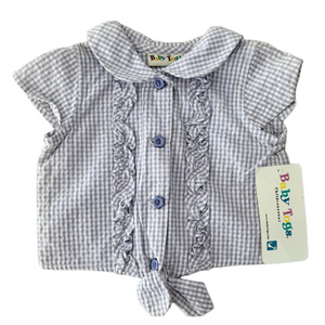 Vintage Kids Girls Deadstock Baby Togs Lavender Gingham Shirt Top Size 3/6M
